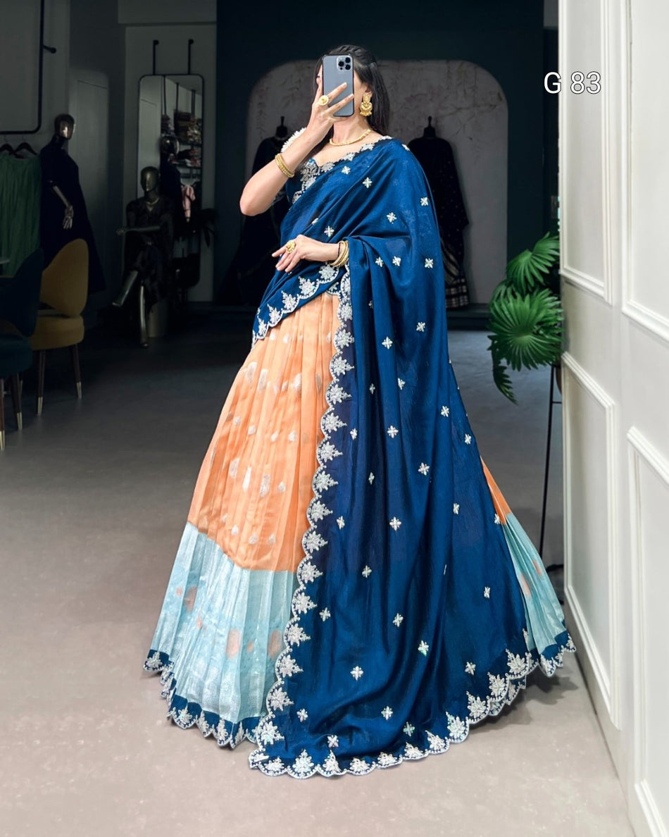 Zari Kota Lehenga with Sequins & Thread Embroidery Scallop Lace Border – G83