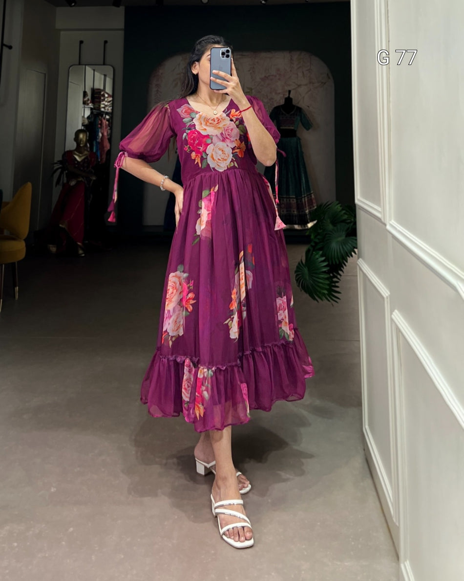 Floral Printed Georgette Frock – G 77