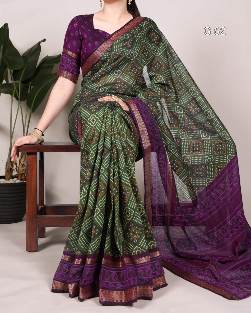 Polyester Viscose Chanderi Saree with Bandhej Print & Zari Weaving Work – G 62
