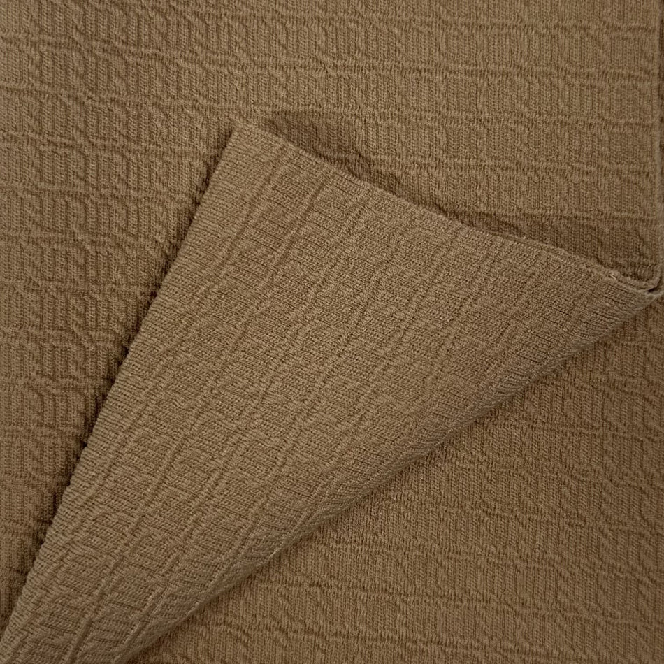 Beige Biscuit Knit Fabric by Yard, Poly Spandex Stretch Textured Ripple Grid Material  GF 67