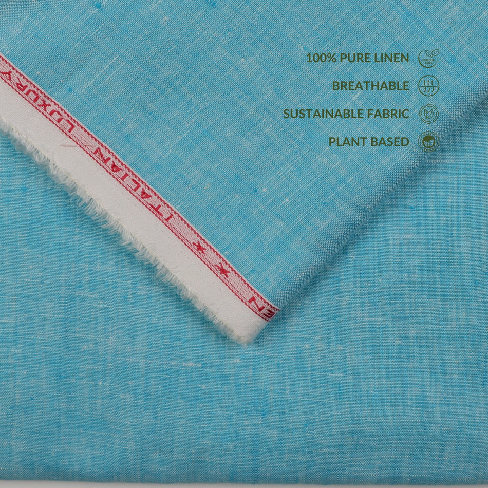100% Pure Linen Fabric Texture – Blue Natural Sustainable Textile - GF 122
