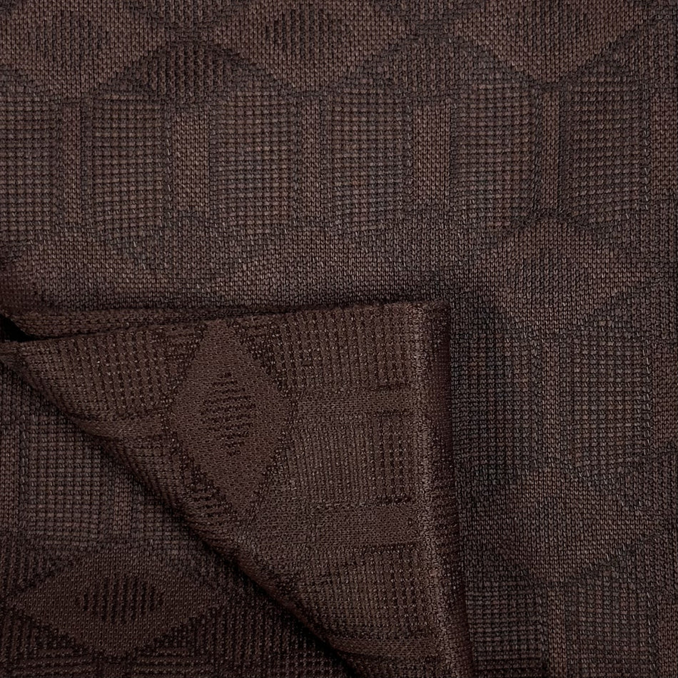 Dark Brown Check Knit Fabric by Yard | Textured Geometric Stretch Fabric | Premium Fashion Fabric for Dresses, Co-Ords & Sewing - GF 82