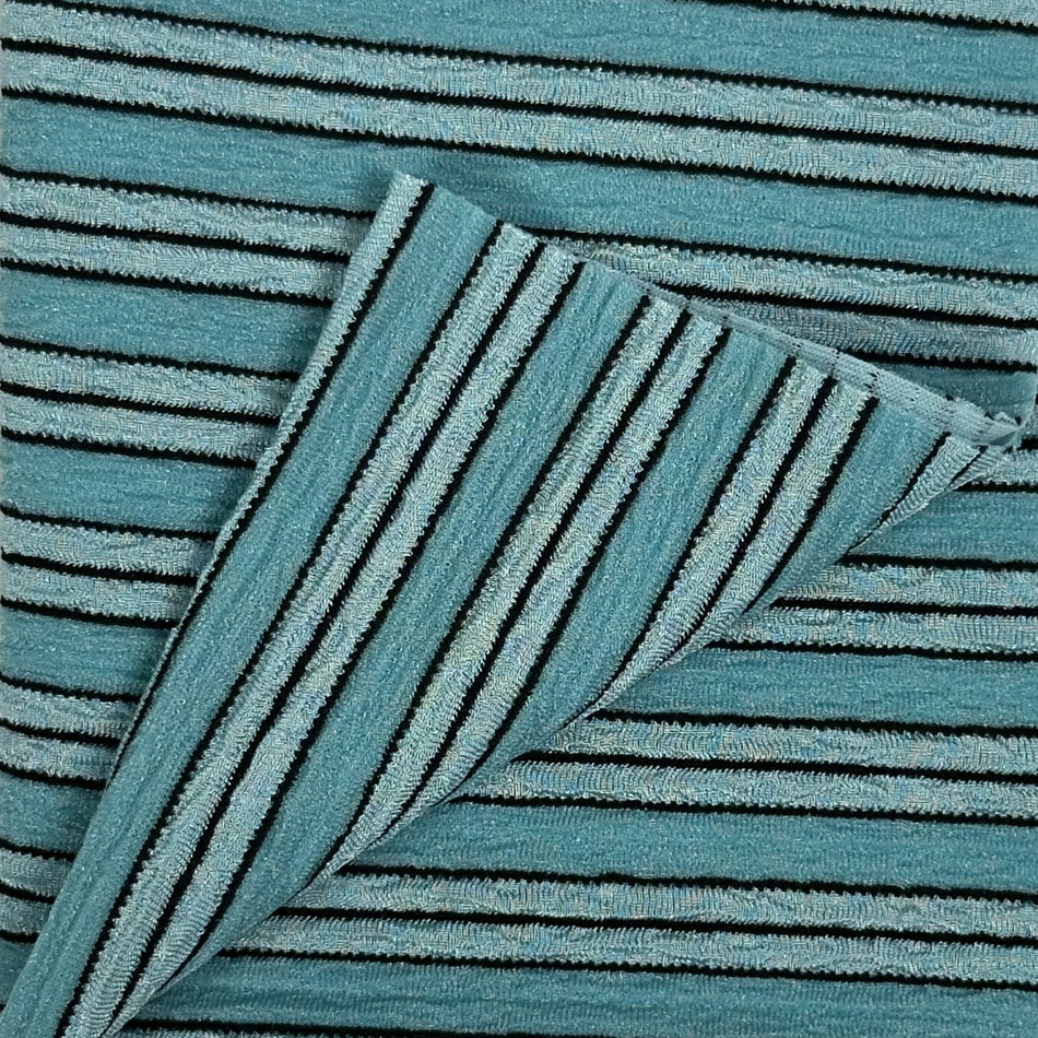Teal Rumble Catonic Knit Fabric by Yard, Poly Spandex Stretch Horizontal Striped Textured Material  GF 89