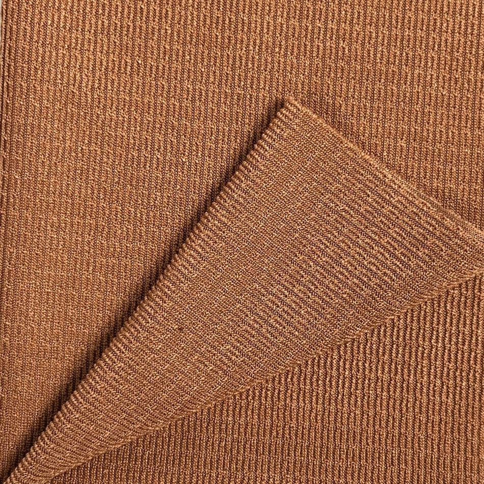 Camel Brown Zip Zip Knit Fabric by Yard, Poly Spandex Stretch Textured Dash Rib Material  GF 98