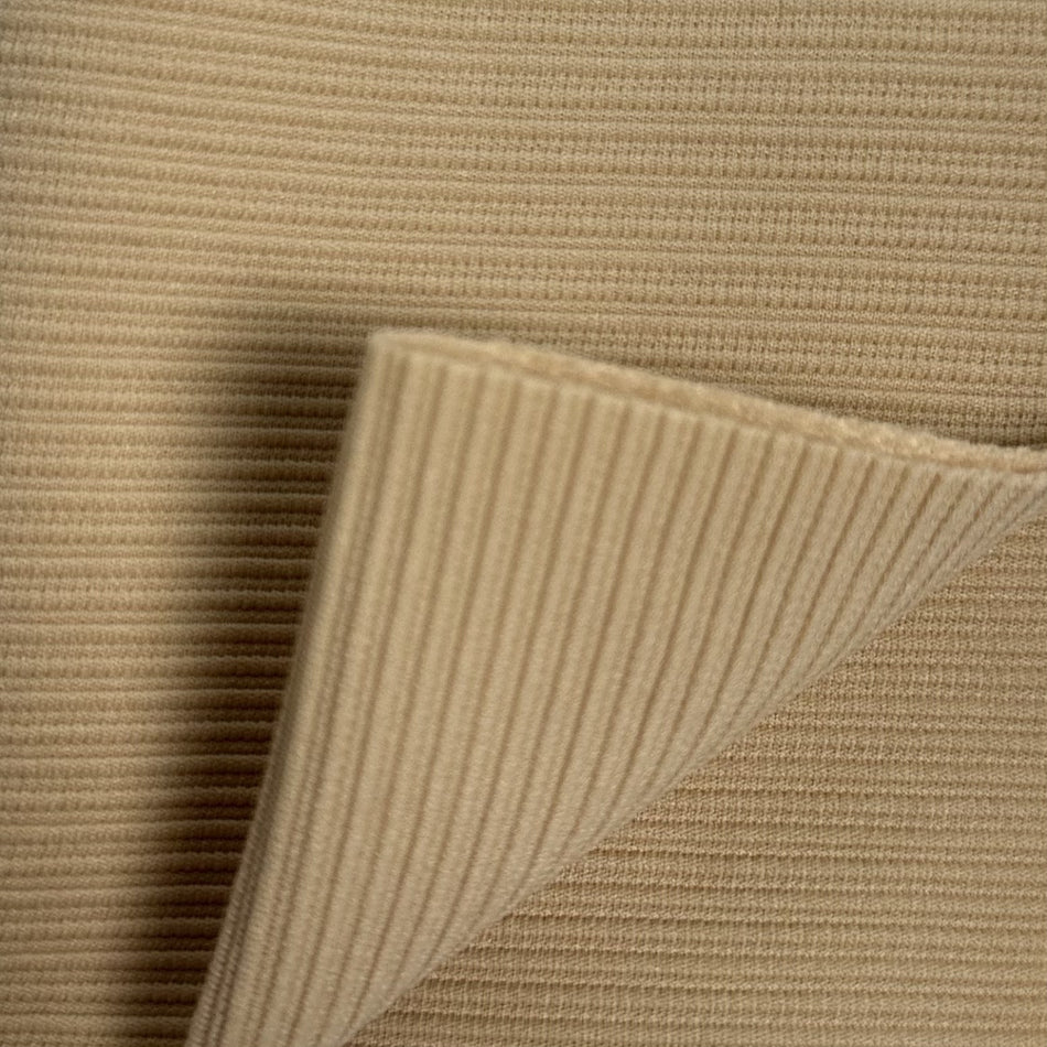 Beige Barcode Rib Knit Fabric by Yard | Stretch Textured Fashion Fabric | Soft Designer Fabric for Tops, Dresses & Boutique Sewing - GF 86
