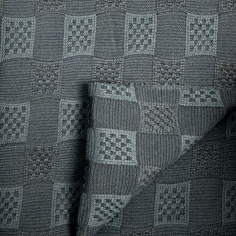 Black Box Jacquard Knit Fabric by Yard, Poly Spandex Stretch Geometric Grid Material GF  64