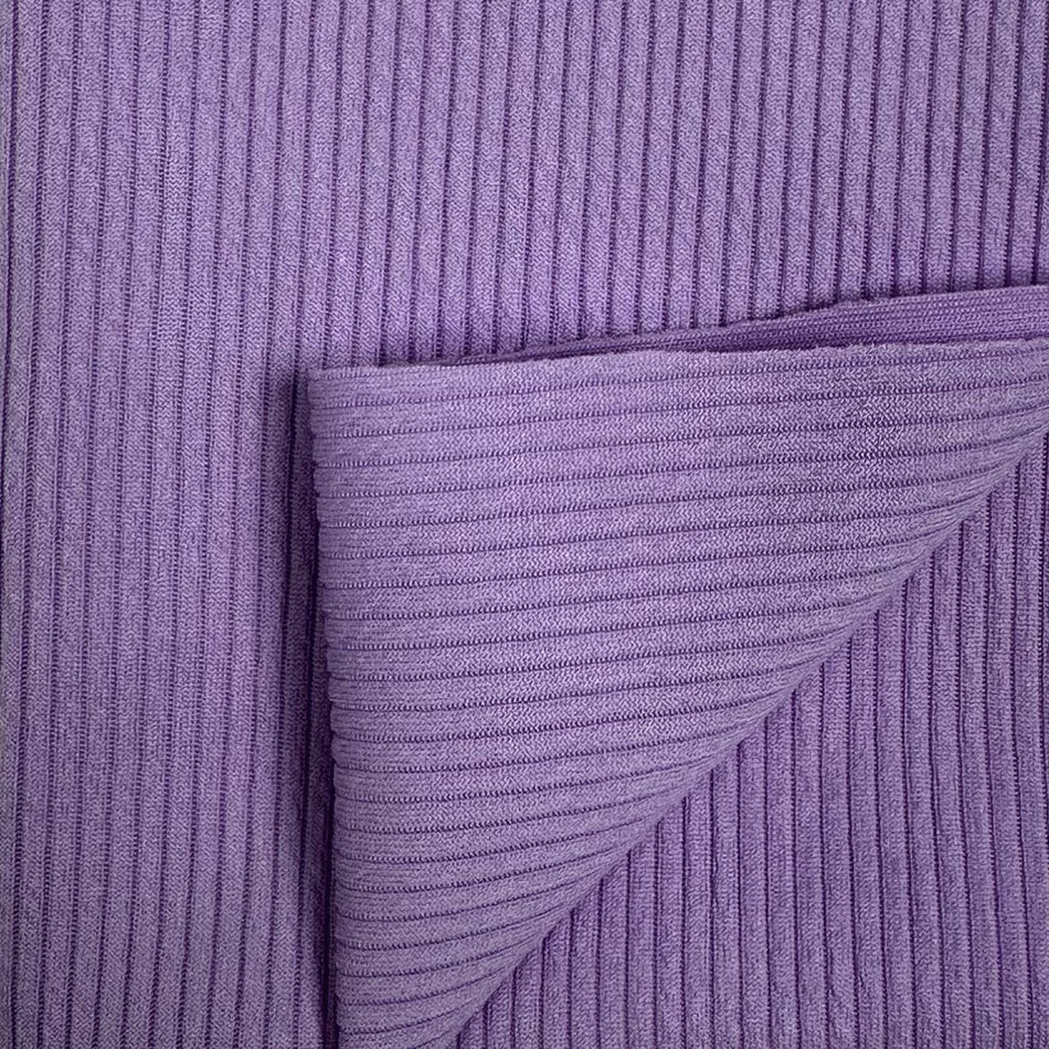 Lavender Mario Rib Knit Fabric by Yard, Poly Spandex Stretch Textured Stripe Material  GF 53