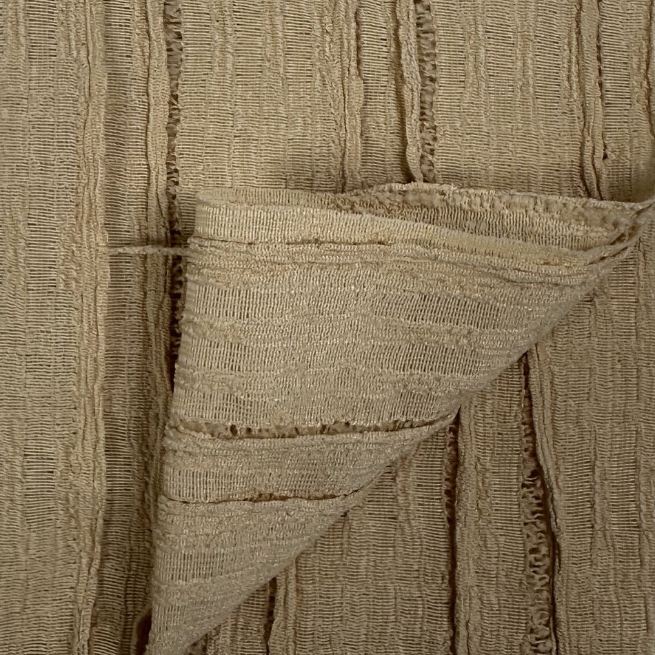 Beige Double Track Knit Fabric by Yard, Poly Spandex Stretch Slub Openwork Mesh Material GF 11
