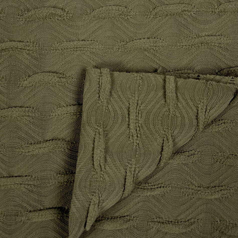Olive Green Puph Butti Knit Fabric by Yard, Poly Spandex Stretch Raised Cable Texture Material GF 14