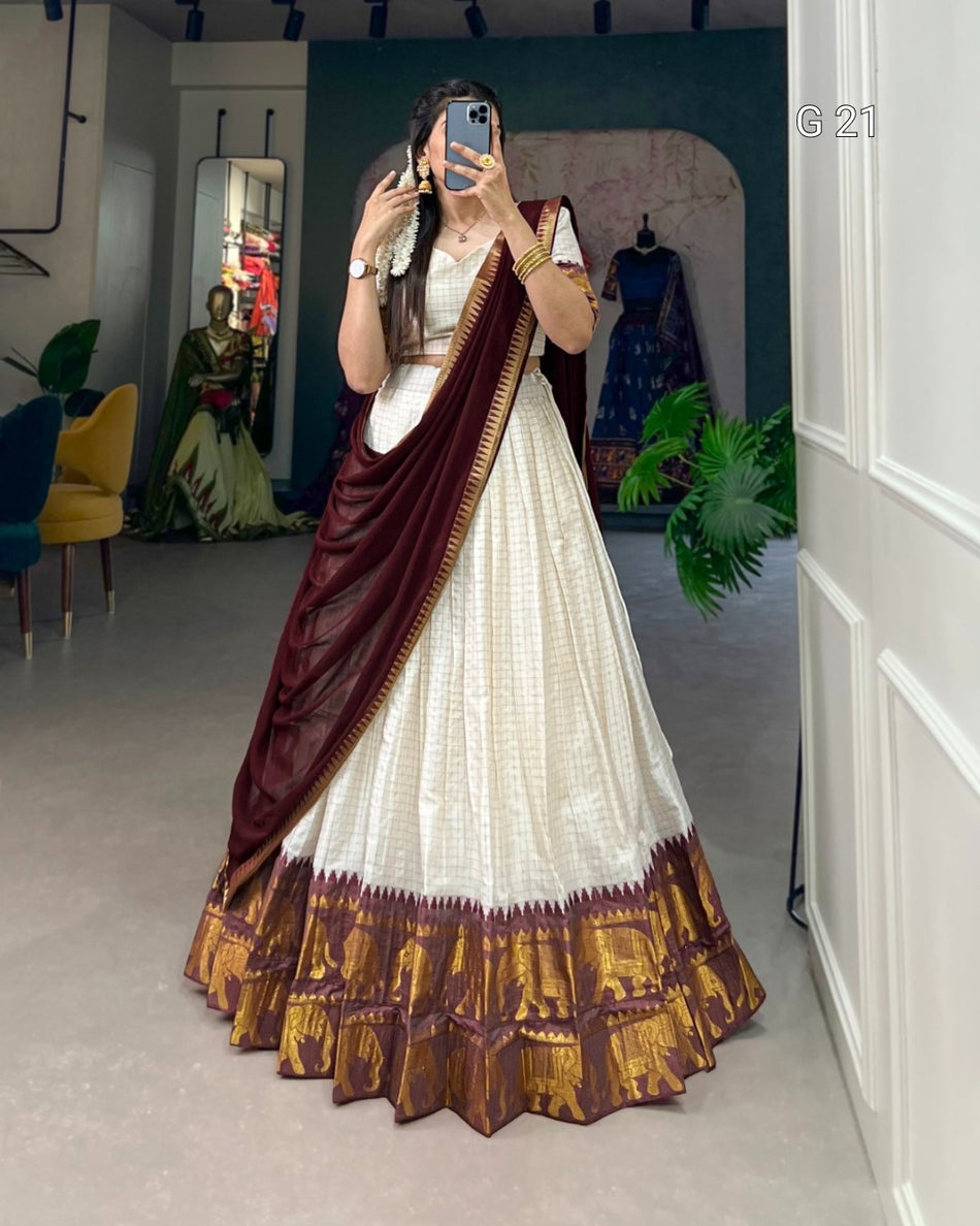 Poly Cotton Lehenga with Chex & Zari Weaving Work – G 21