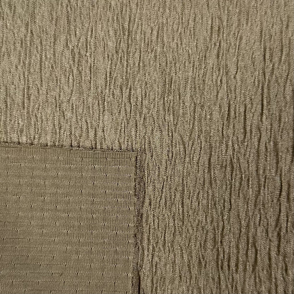 Taupe Scrabble Knit Fabric by Yard, Poly Spandex Stretch Textured Grid Block Material  GF 78