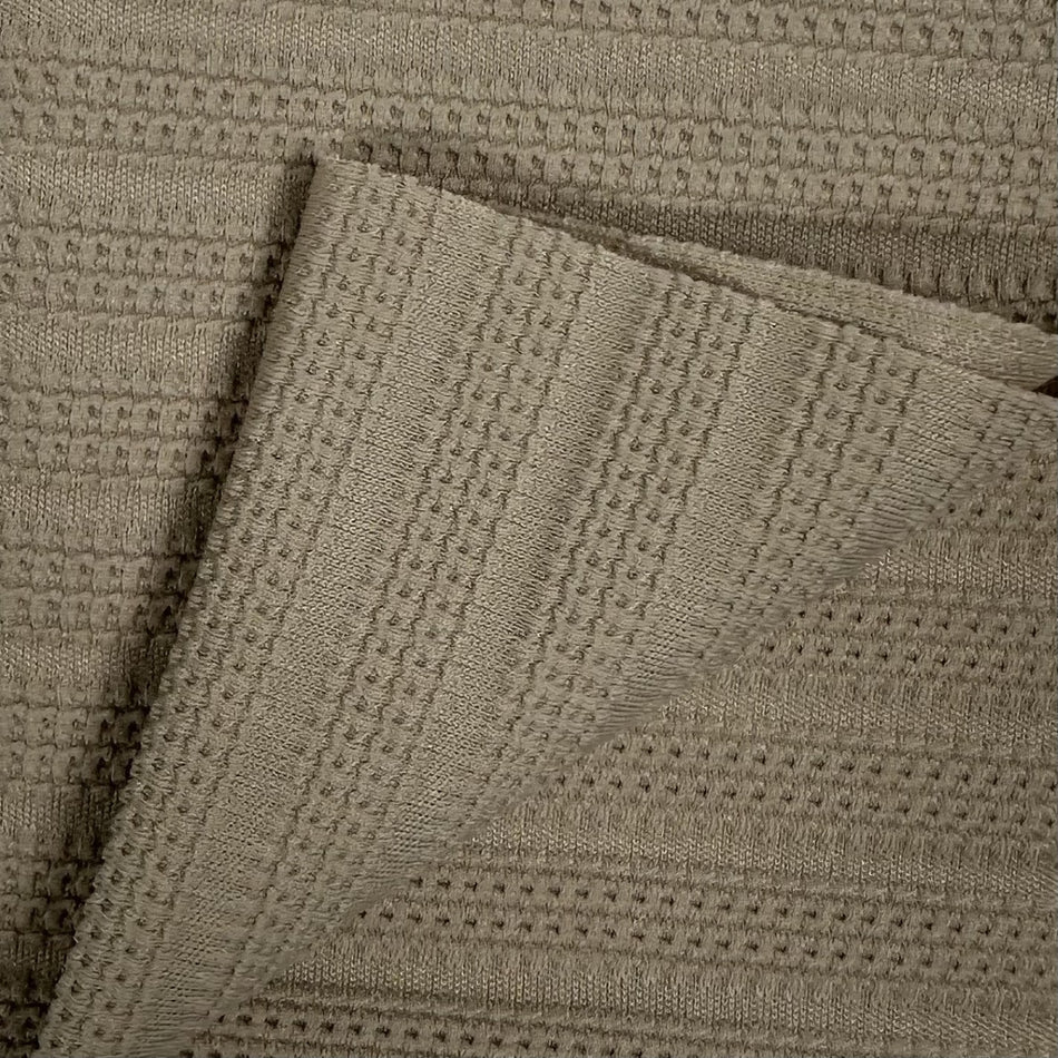 Beige Waffle Chevron Knit Fabric by Yard, Poly Spandex Stretch Textured Zigzag Material - GF 42