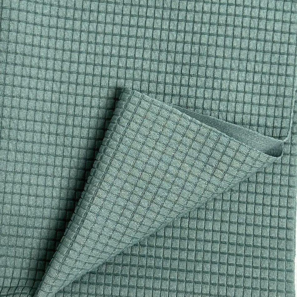 Sage Teal Winner Cheks Fabric by Yard, Poly Spandex Stretch Textured Grid Waffle Material GF 100