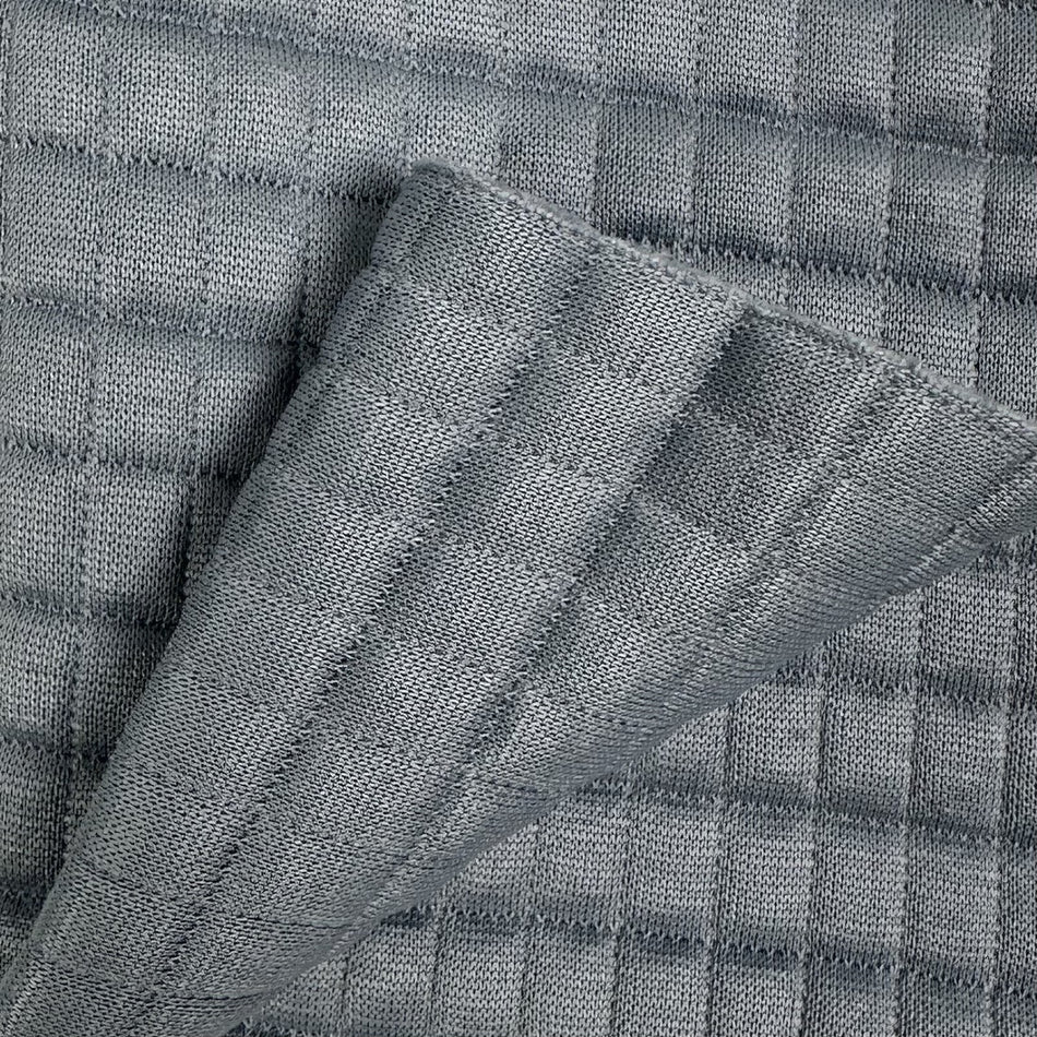 Gray Checkered Knit Fabric by Yard, Poly Spandex Stretch Textured Grid Material - GF 43