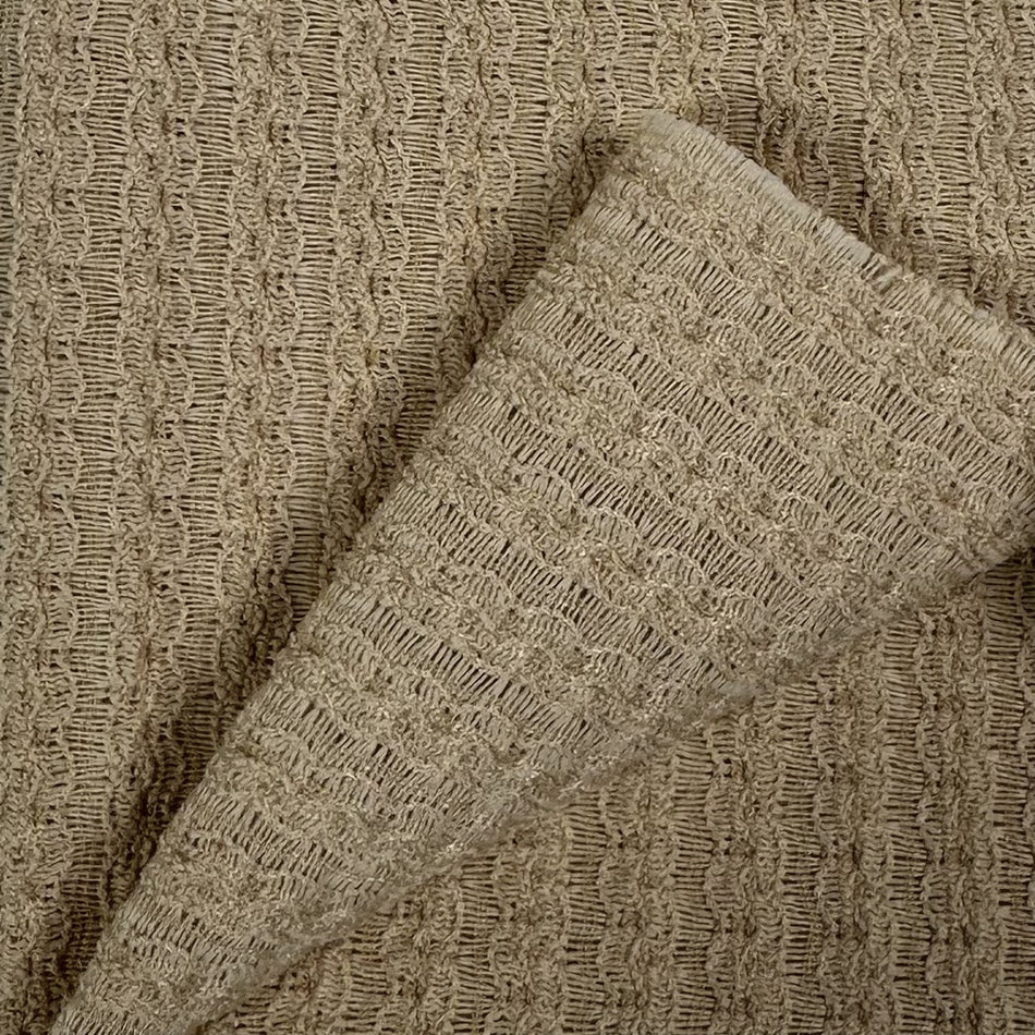Beige Creator Lace Knit Fabric by Yard, Poly Spandex Stretch Textured Openwork Geometric Material - GF 39