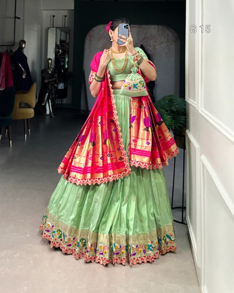 Pink Jacquard Silk Lehenga with Zari Weaving & Sequins Work – G 15