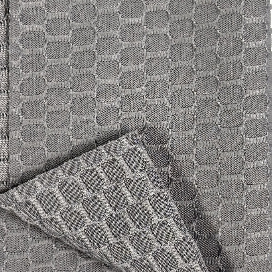 Grey Hexa Textured Knit Fabric by Yard, Poly Spandex Stretch Geometric Waffle Material GF 81
