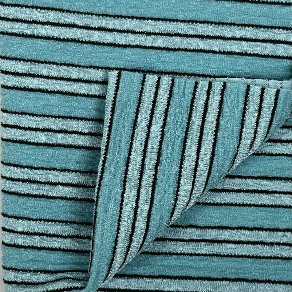Aqua Blue Rumble Catonic Knit Fabric by Yard | Soft Textured Stripe Stretch Fabric | Premium Apparel Fabric for Tops, Dresses & Boutique Sewing - GF 89