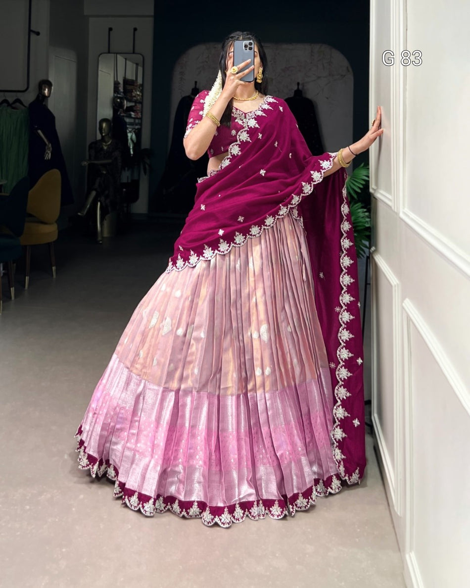 Zari Kota Lehenga with Sequins & Thread Embroidery Scallop Lace Border – G83
