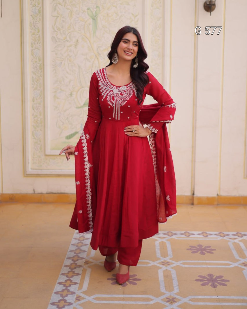 Elegant Mal Chanderi Gown with Beads Work - G 577