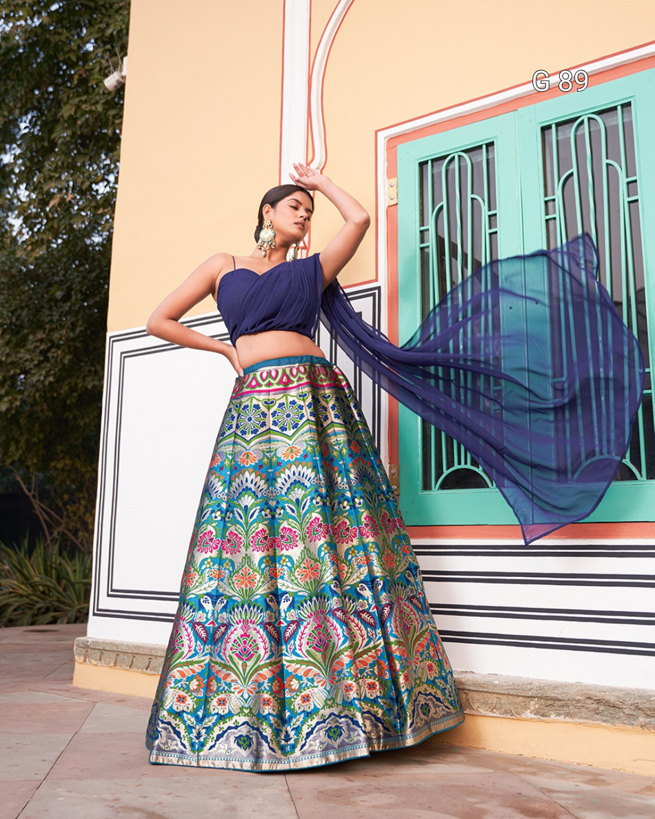 Banarasi Silk Lehenga with Zari Weaving Work – G 89 Navy Blue