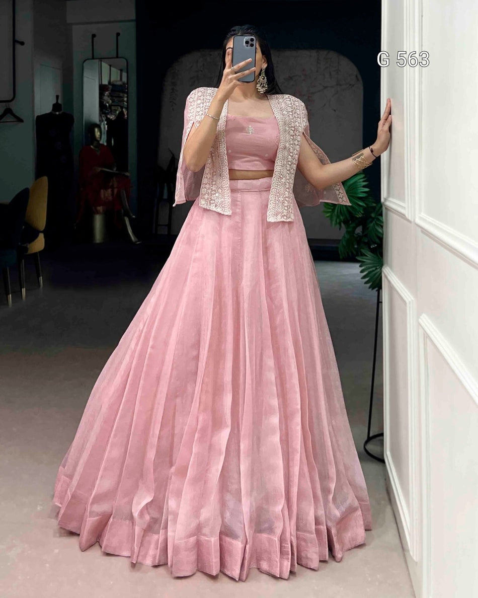 Premium Crush Fabric Lehenga with Thread Embroidery - G 563