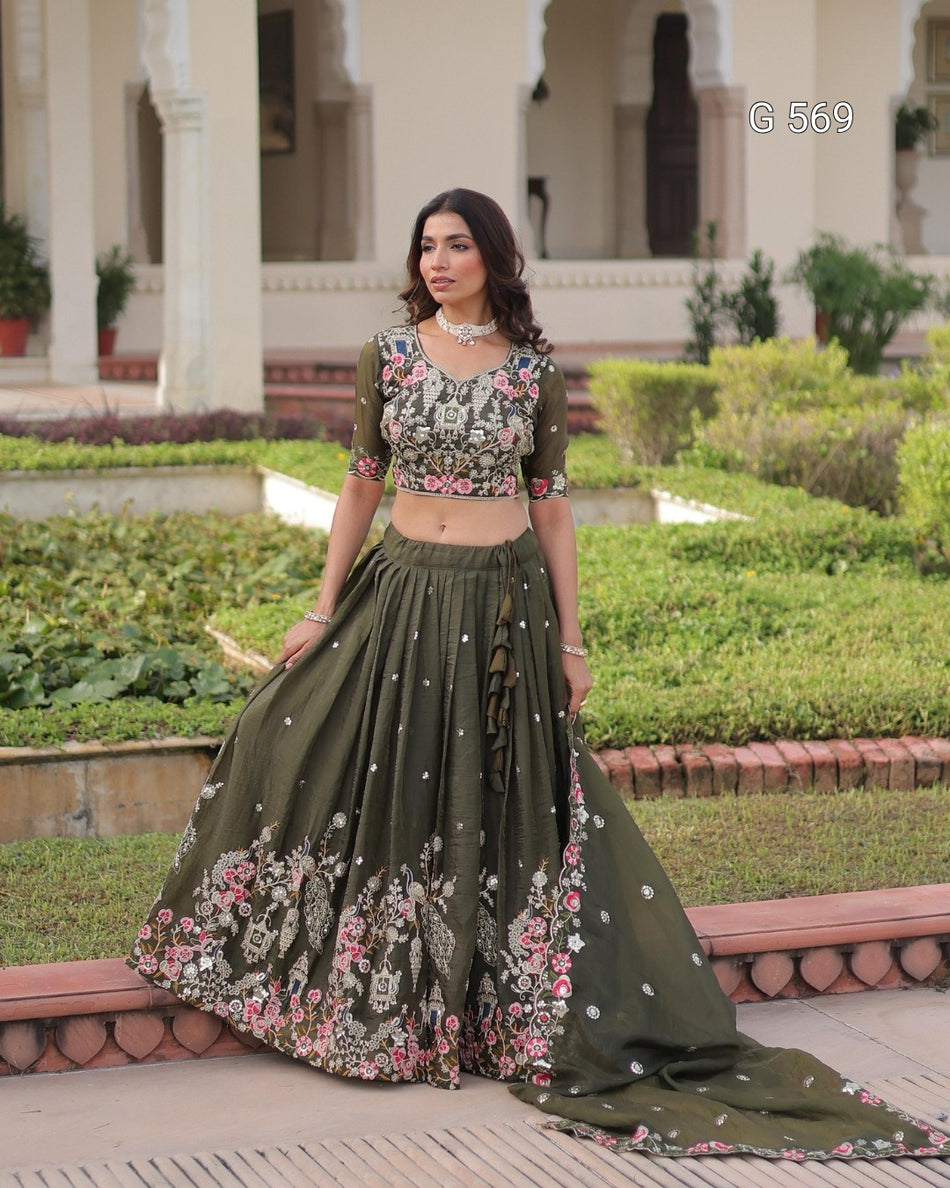 Gold Crush Lehenga with Sequins Zari Embroidery - G 569