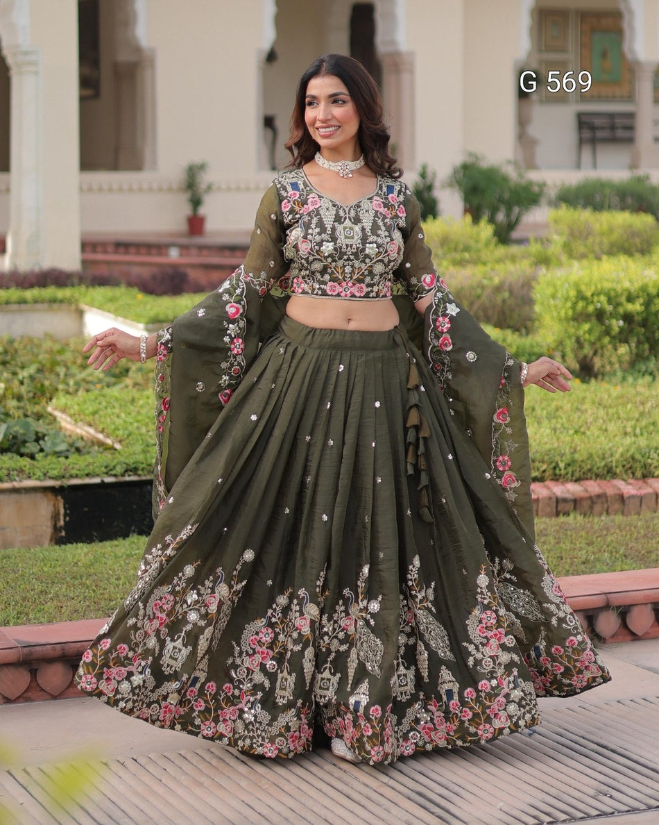 Gold Crush Lehenga with Sequins Zari Embroidery - G 569