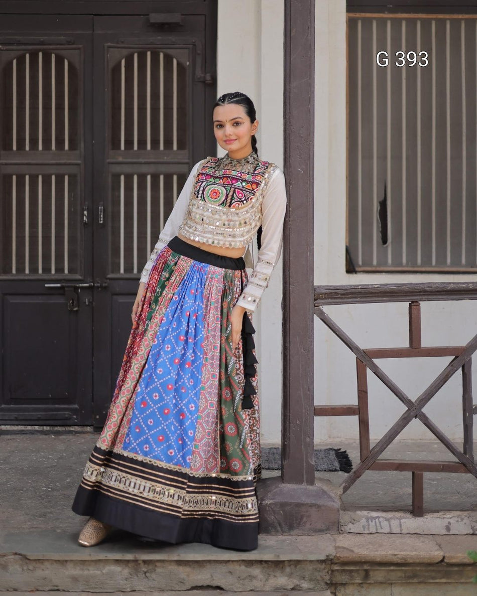 Cotton Printed Lehenga with Gota-Patti & Mirror Work Top – G 393 Multi