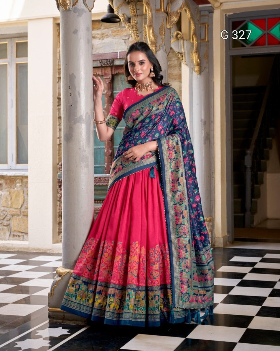 Tasar Silk Lehenga with Printed Foil & Gotta Patti Work – G 327