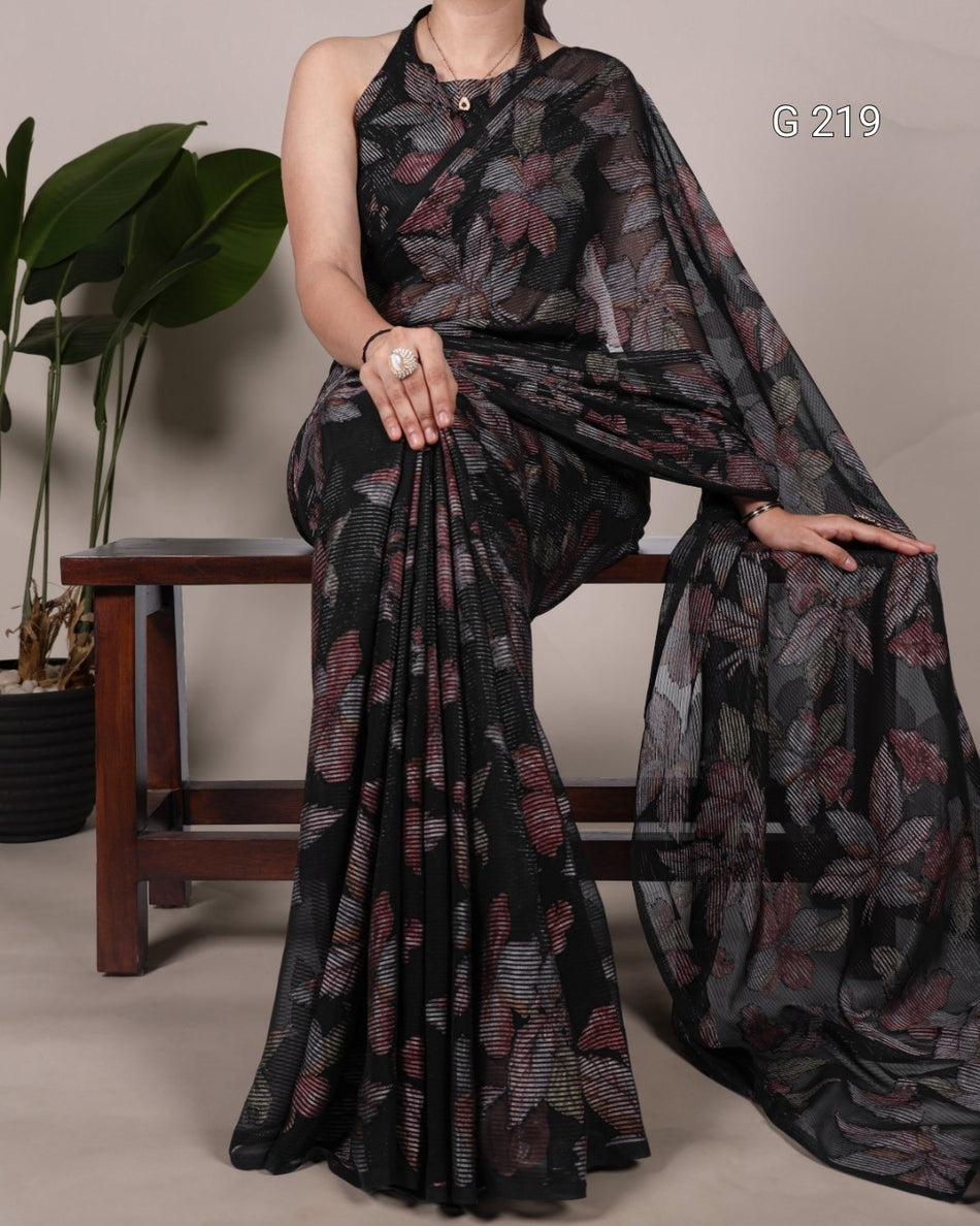 Floral Viscose Lurex Brasso Saree – G 219