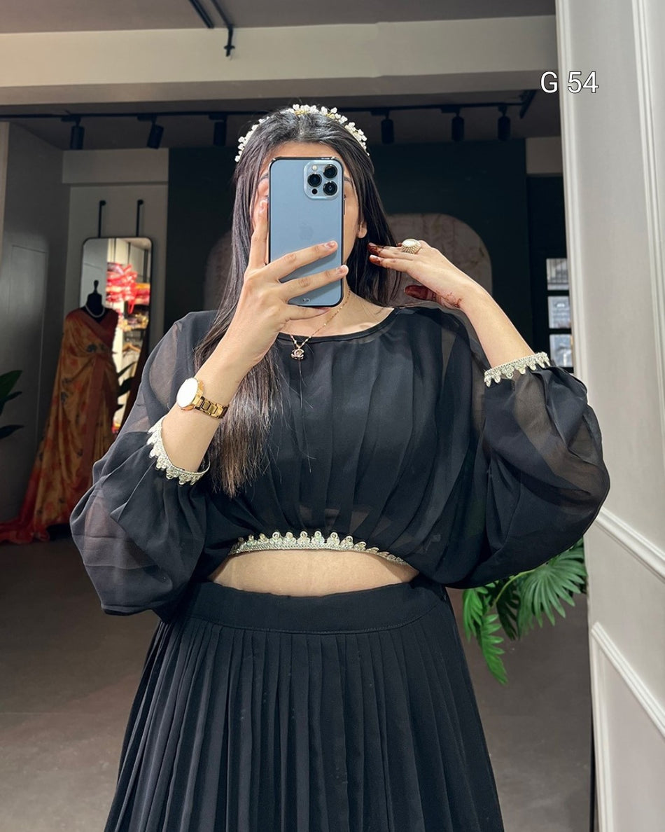 Georgette Lehenga with Sequins & Thread Embroidery Work – G 54 Black