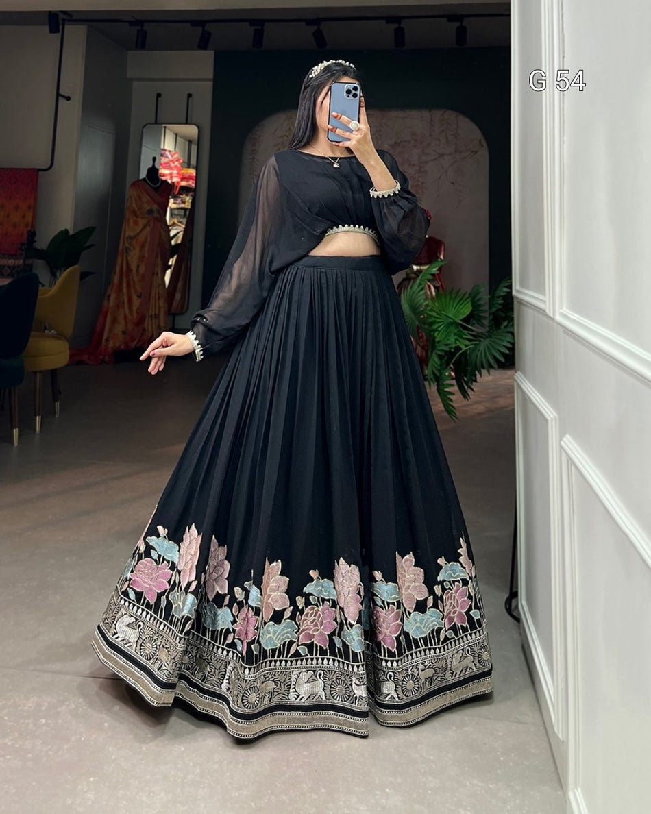 Georgette Lehenga with Sequins & Thread Embroidery Work – G 54 Black