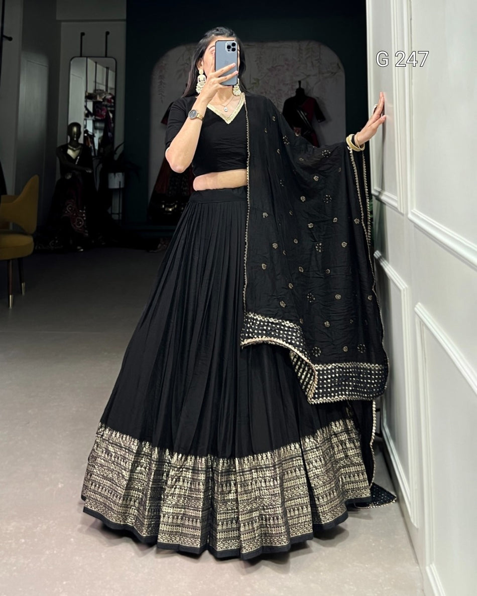 Zari Weaving Pure Chanderi Lehenga with Lace Border – G 247 Black