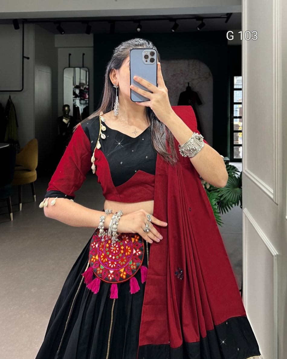 Pure Cotton Lehenga with Gamthi Patch Work & Gota Patti Touch Up – G 103 Black