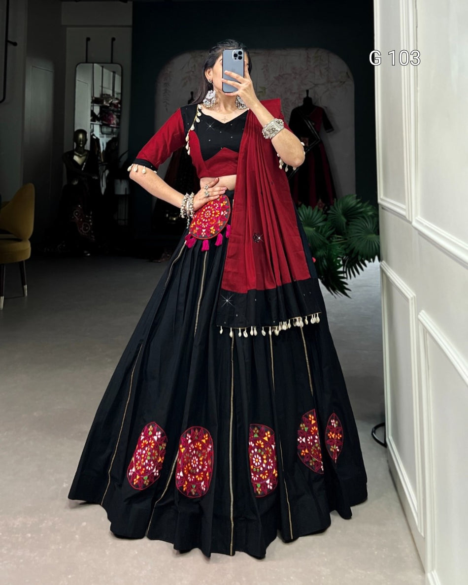 Pure Cotton Lehenga with Gamthi Patch Work & Gota Patti Touch Up – G 103 Black