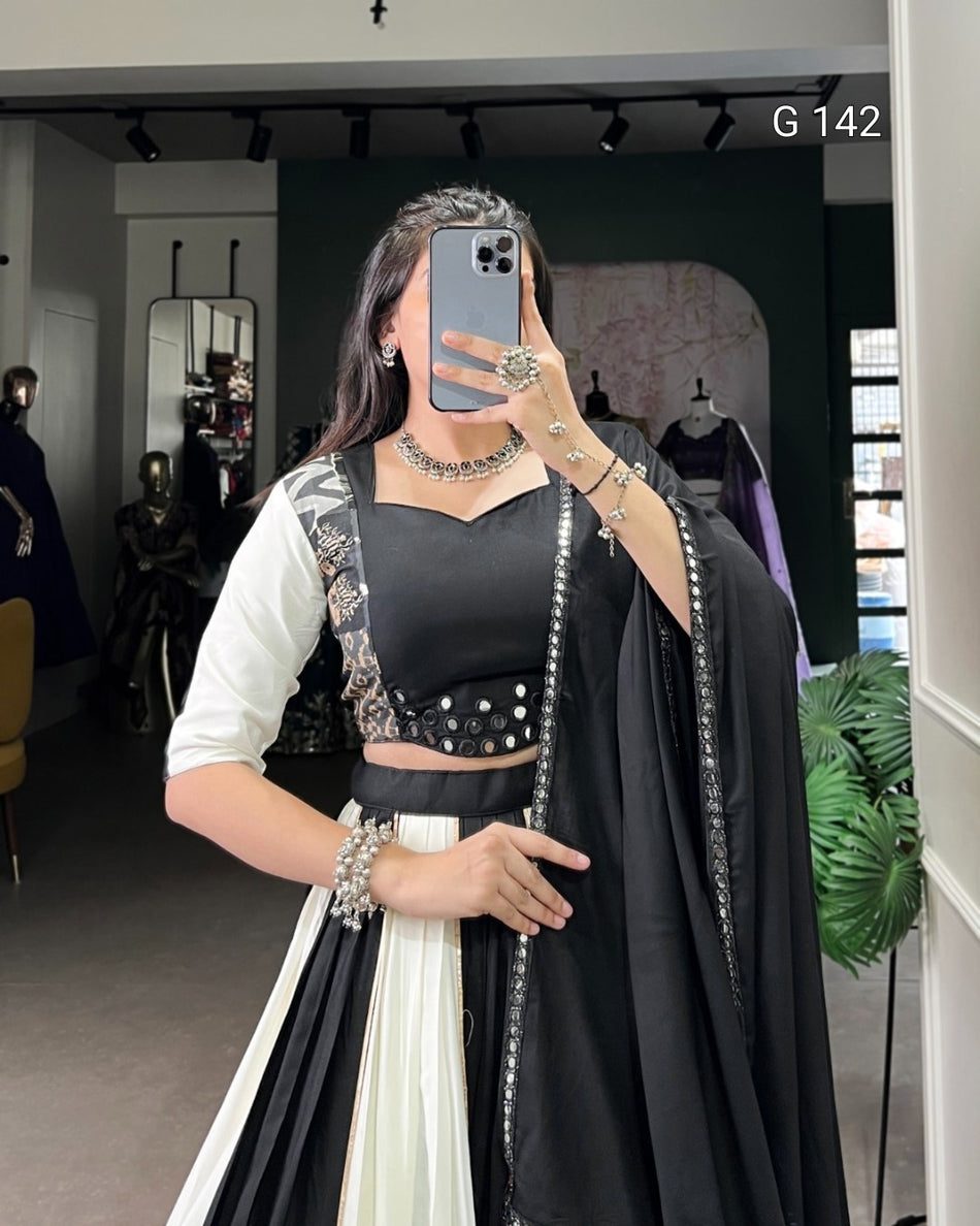 Black Pure Rayon Lehenga with Paper Mirror Work & Gota Patti Touch Up – Bridal and Festive Wear-G 142 Black