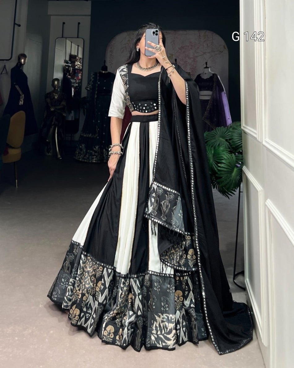 Blue Pure Rayon Lehenga with Paper Mirror Work & Gota Patti Touch Up – Bridal and Festive Wear-G 142