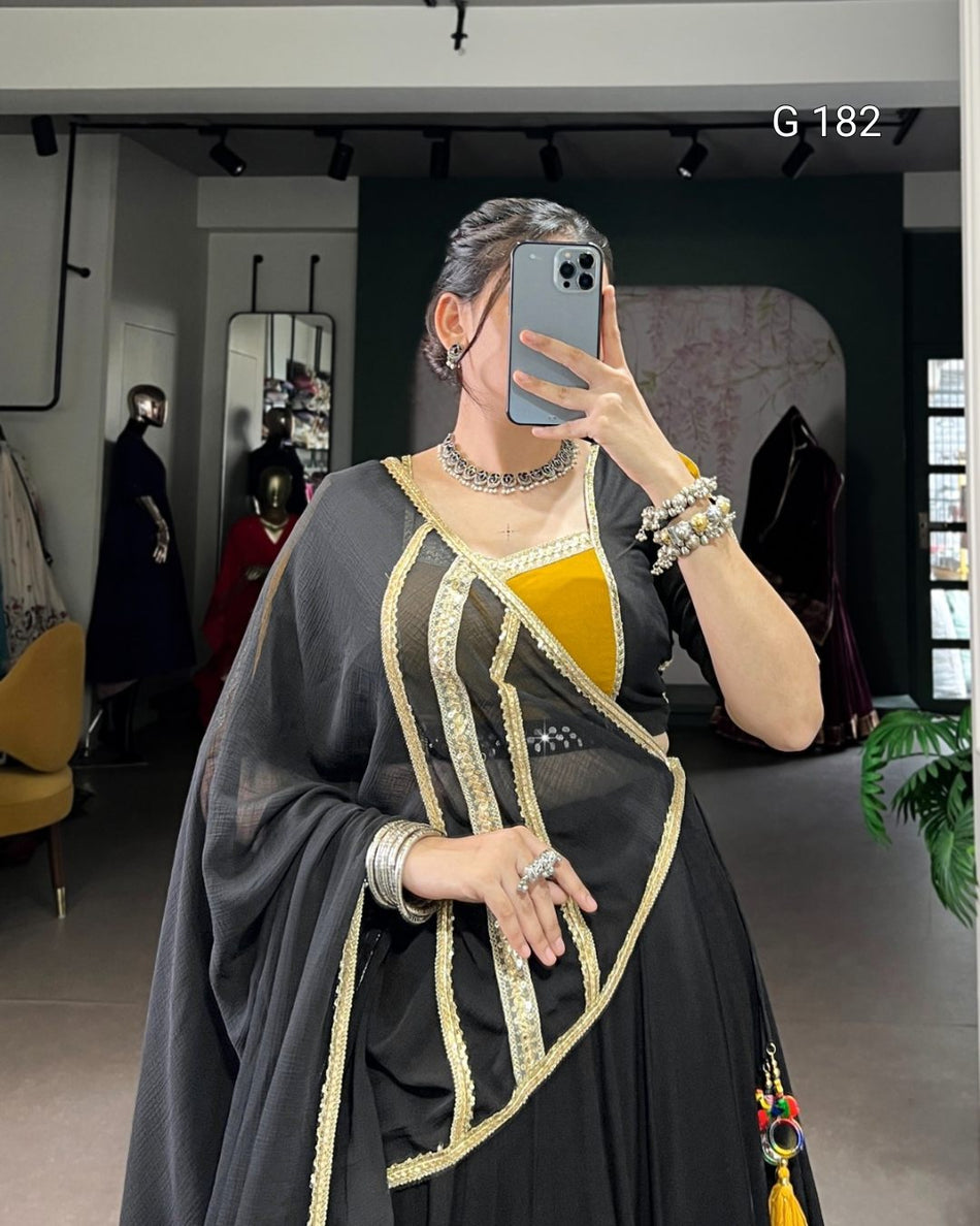 Black Pure Rayon Lehenga with Sequins Lace & Gota Patti Touch-Up – G 182 Black