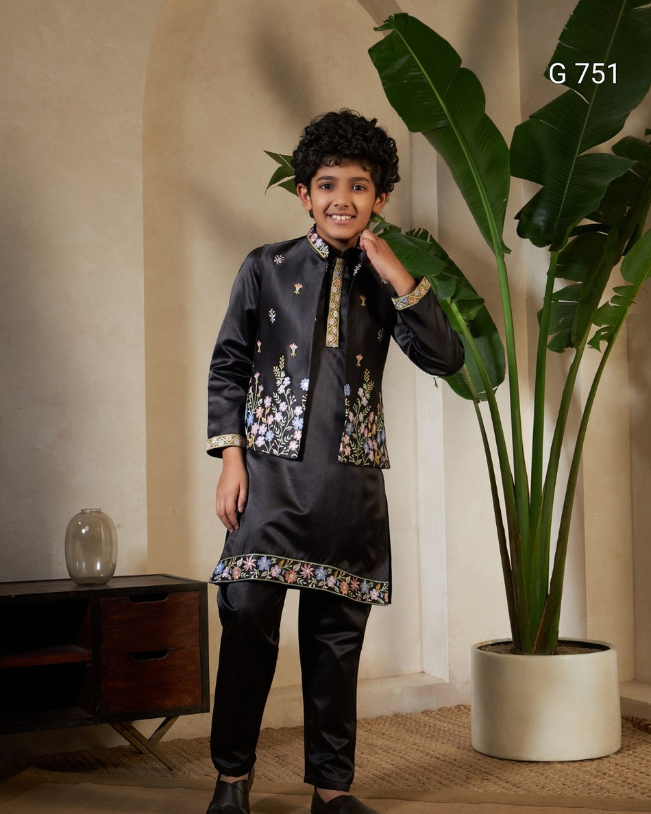 Premium Boys Koti Kurta Bottom Set | Satin Silk Ethnic Outfit - G 751