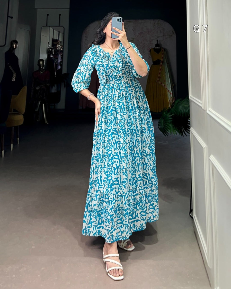 Blue Georgette Printed Frock with Adjustable Waist – G 7 Blue