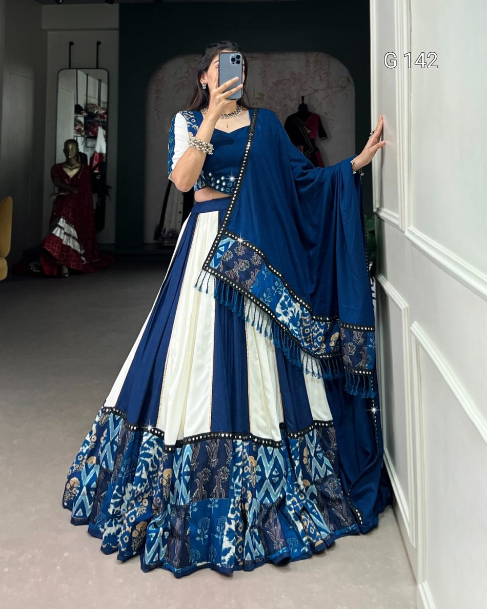Blue Pure Rayon Lehenga with Paper Mirror Work & Gota Patti Touch Up – Bridal and Festive Wear-G 142 Blue
