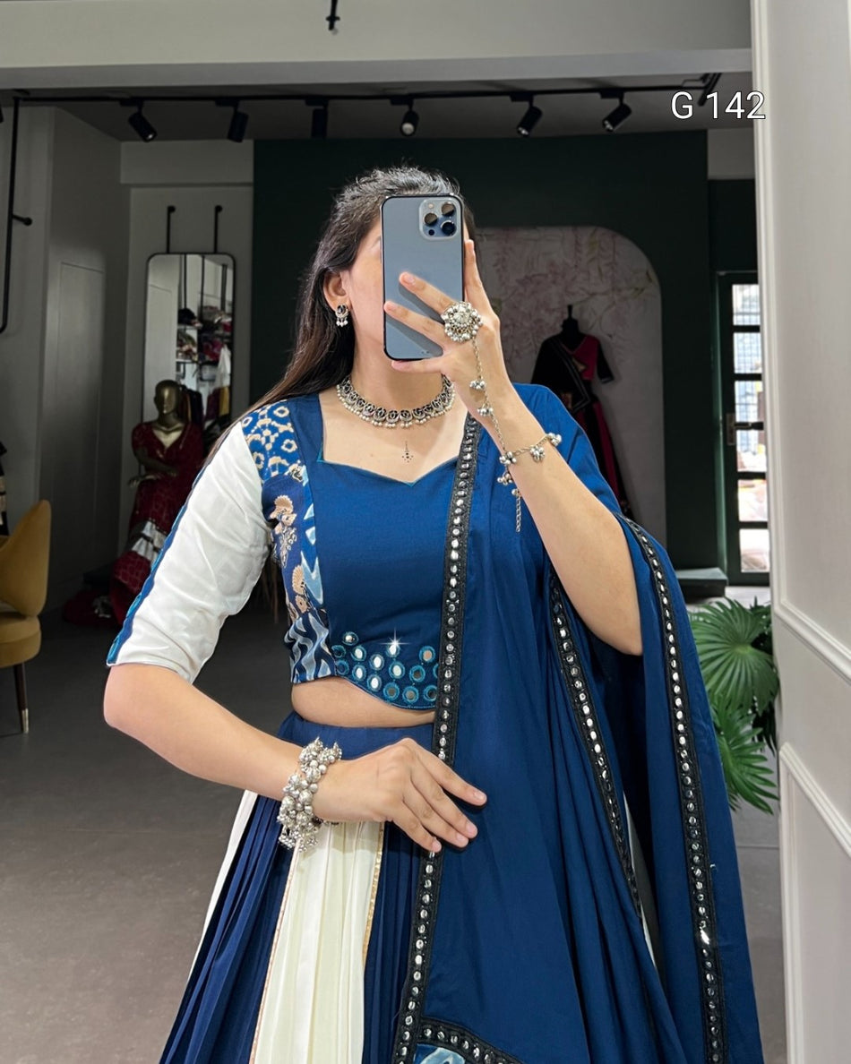 Blue Pure Rayon Lehenga with Paper Mirror Work & Gota Patti Touch Up – Bridal and Festive Wear-G 142 Blue