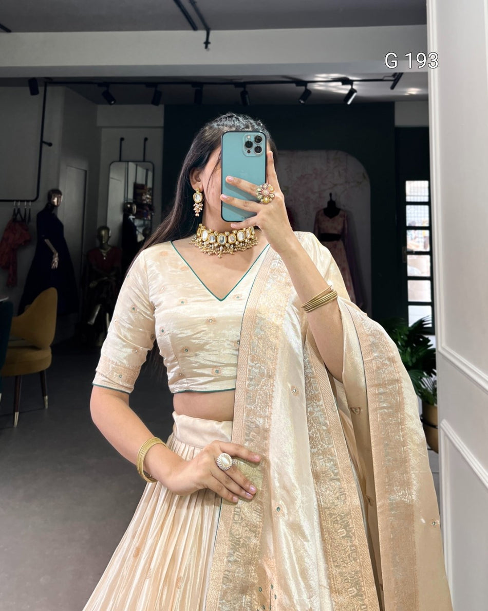 Bottle Green Pure Shimmer Lehenga with Mirror and Beads Hand Work – G 193 Bottel Green