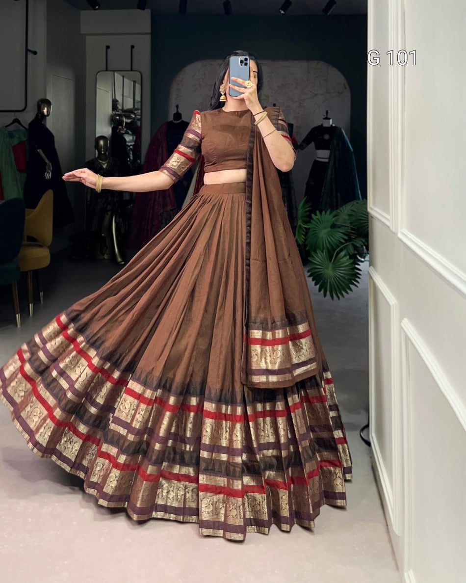 Pure Chanderi Lehenga with Zari Weaving Work – G 101 Brown