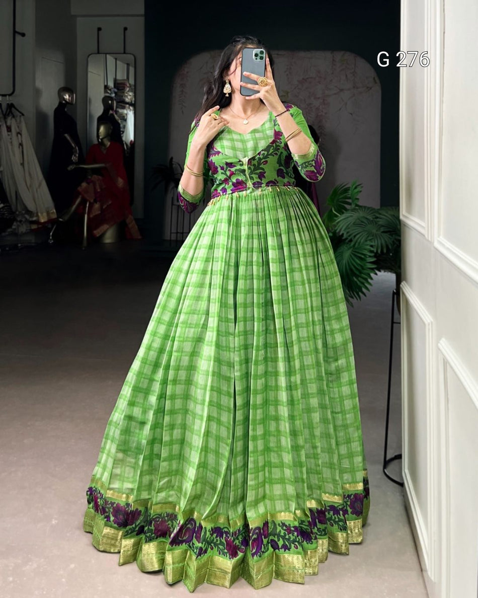 Designer Chanderi Gown with Printed Koti for Women – G 276