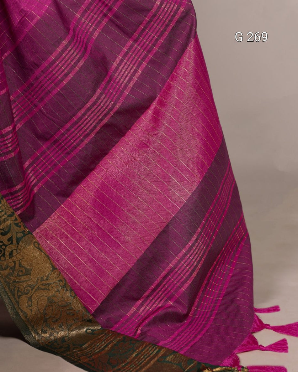 Chex Pattern Poly Cotton Saree with Zari Weaving – G 269 Rani Pink