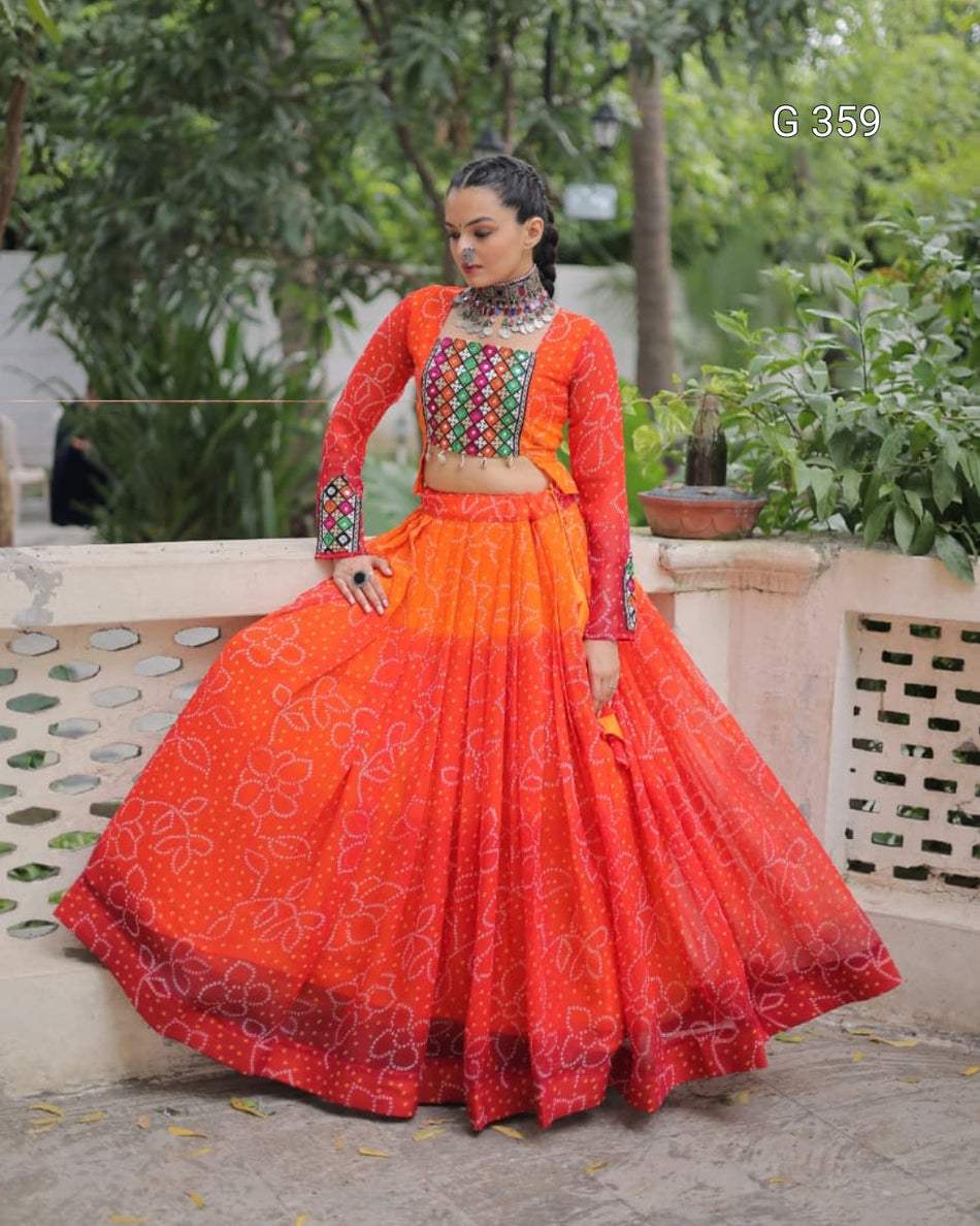 Bandhani Print Lehenga with Kutchi Gamthi Patchwork – G 359