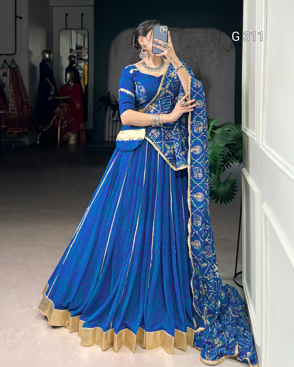 Georgette Bandhej Lehenga with Gota Patti & Mirror Work – G 311