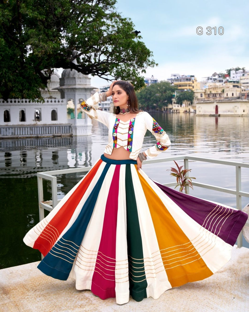 Pure Rayon Lehenga with Gota Patti & Mirror Work – G 310 White